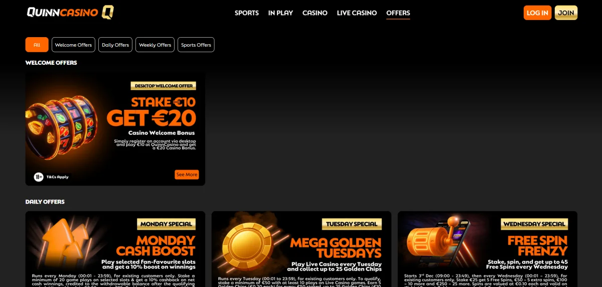 quinnbet casino bonus